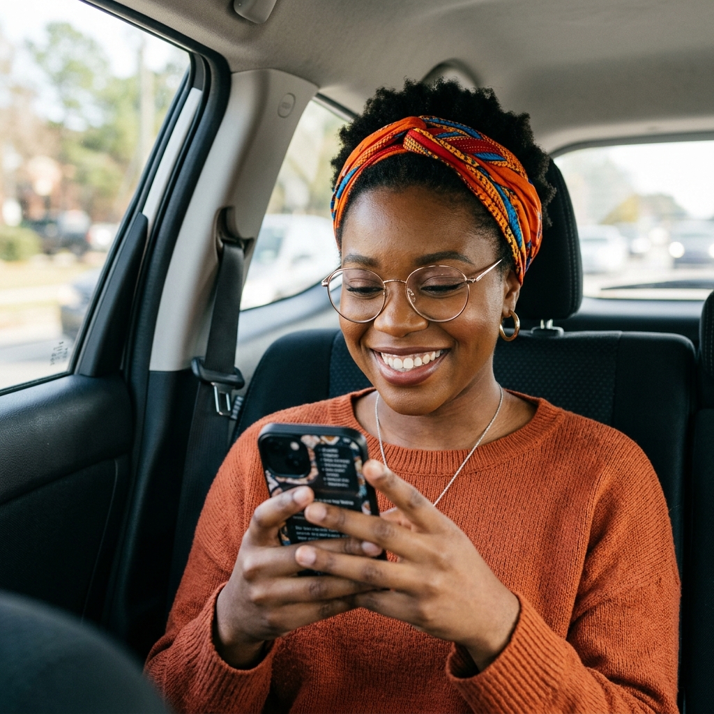 Smiling woman in car